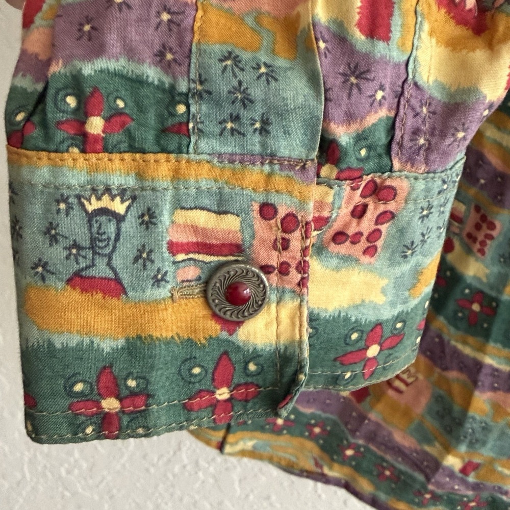 Wacky Vtg Cat Shirt Button Down Artsy Cat Lady Teacher Funky Novelty 90s - Picture 7 of 12
